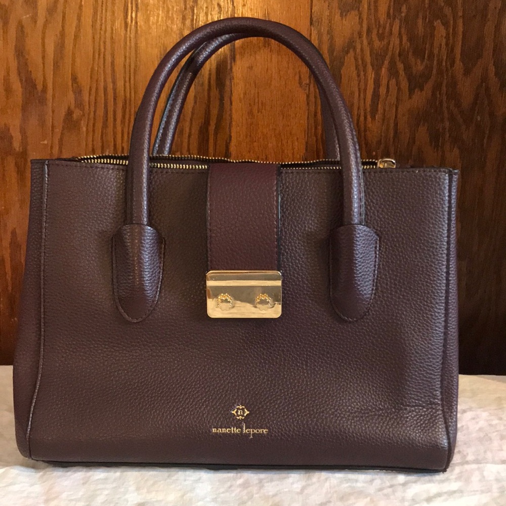 Nanette Lepore aubergine bag fits iPad and everything you need inside!